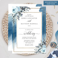 Chic Blue Watercolor and Floral Guest Name Wedding