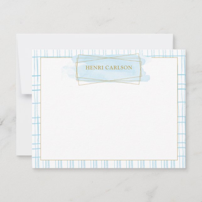 Chic Blue Watercolor Badge Note Card (Front)