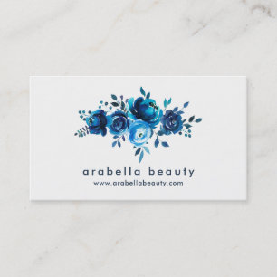 Chic Blue Watercolor Floral Roses Business Card