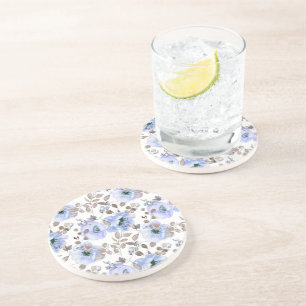 Chic Blue Watercolor Flowers Coaster