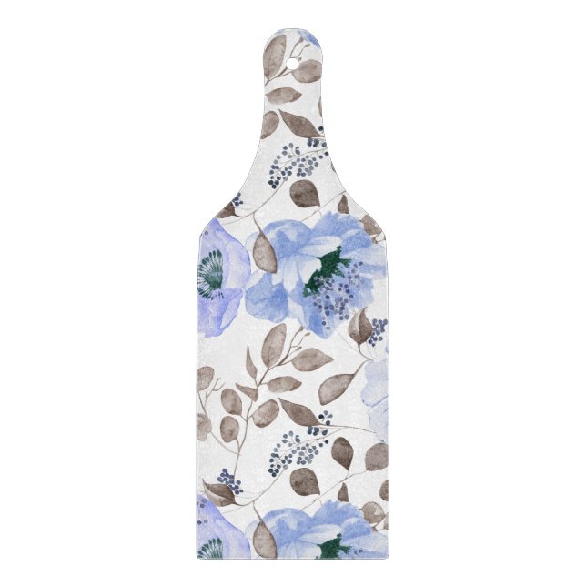 Chic Blue Watercolor Flowers Cutting Board (Front)