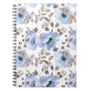 Chic Blue Watercolor Flowers Notebook
