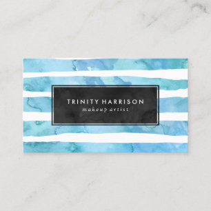 Chic Blue Watercolor Stripes   Chalkboard Business Card
