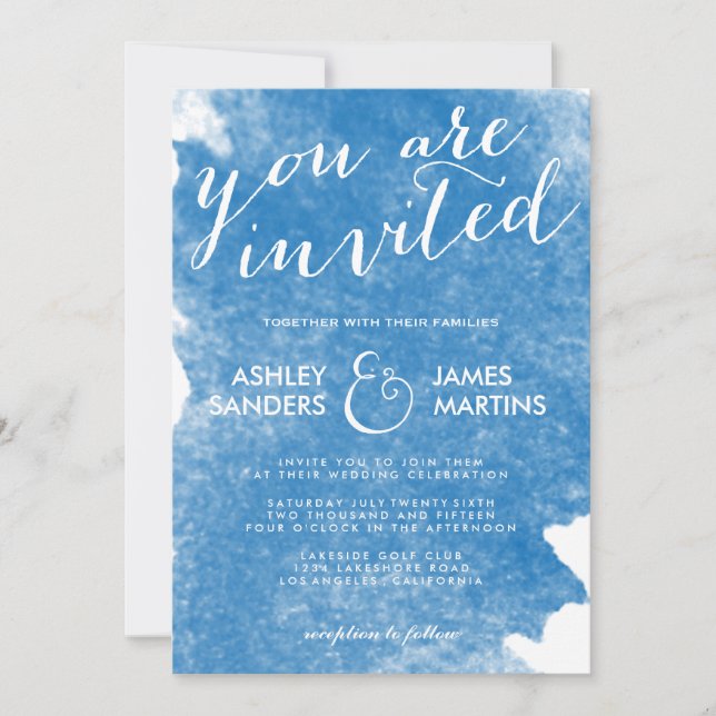CHIC BLUE WATERCOLOR WEDDING INVITATION (Front)