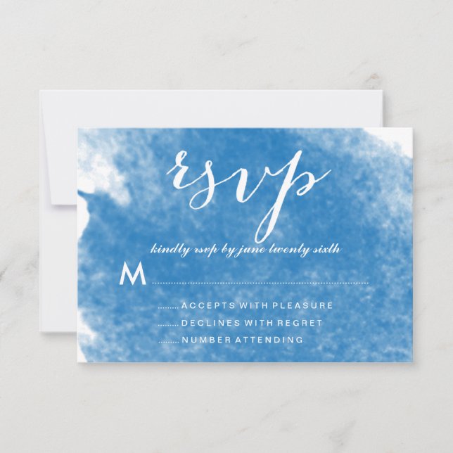 CHIC BLUE WATERCOLOR WEDDING RSVP CARDS (Front)