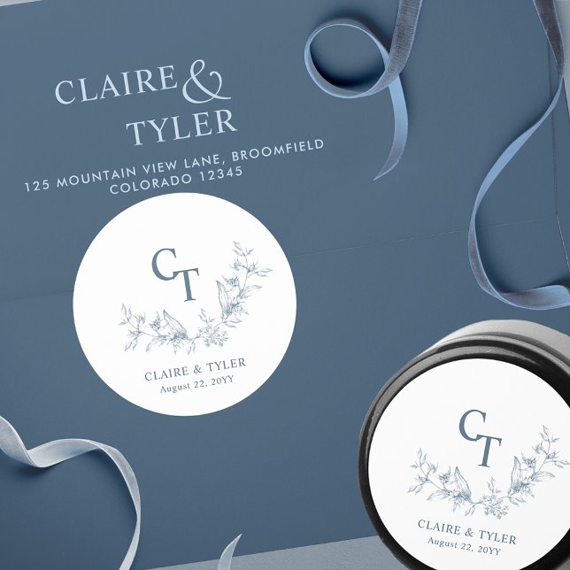 Chic Blue Wedding Monogram Envelope Seal / Favour (Creator Uploaded)