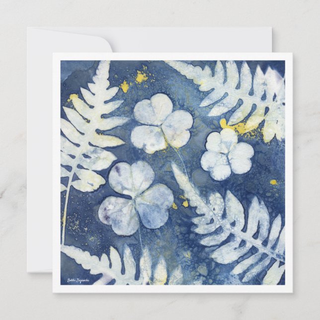 Chic Blue White Botanical Personalized Note Cards (Front)