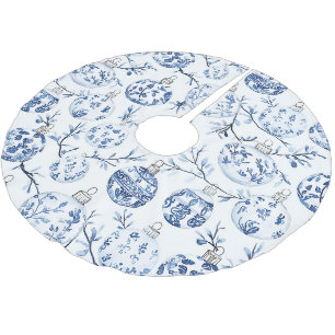 Chic Blue White Christmas Ornaments Brushed Polyester Tree Skirt