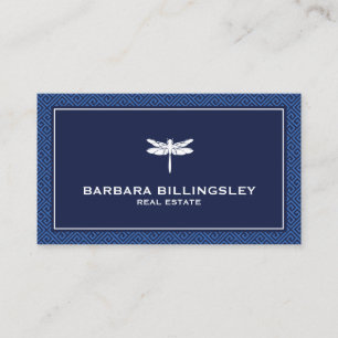 Chic Blue/White Dragonfly Realtor, Designer Business Card