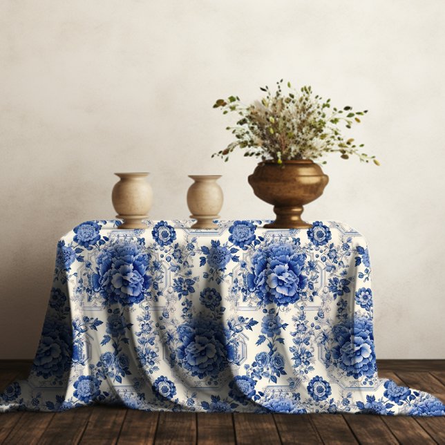 Chic Blue white floral chinoiserie toile monogram Tablecloth (Creator Uploaded)