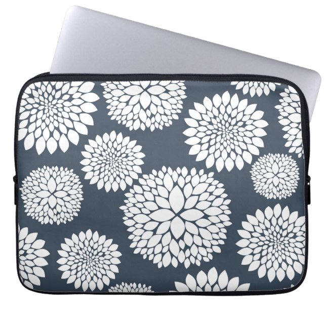 Chic Blue White Flowers Laptop Sleeve (Front)
