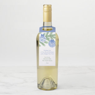 Chic Blue White Ginger Jar Baubles Merry Christmas Bottle Tag