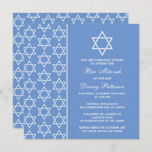 Chic Blue & White Jewish Star Of David Bar Mitzvah Invitation