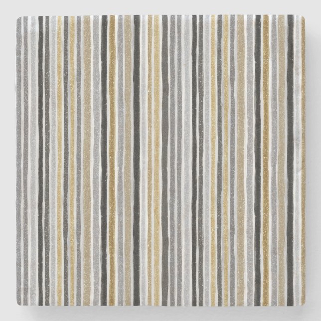 Chic Blue White Stripes Stone Coaster (Front)
