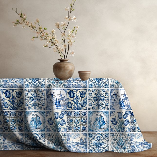 Chic Blue white toile de jouy Dolls and flowers  Tablecloth (Creator Uploaded)