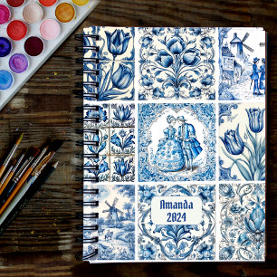 Chic Blue White Toile de Jouy Monogram Frame Planner