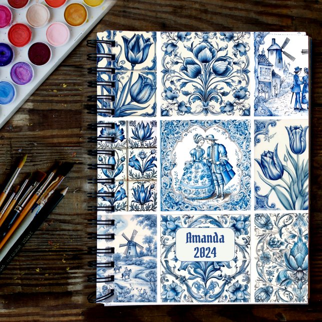 Chic Blue White Toile de Jouy Monogram Frame Planner (Creator Uploaded)