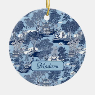Chic Blue white willow chinoiserie cottage Ceramic Ornament
