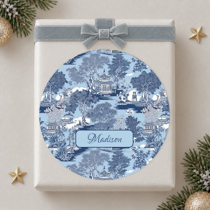 Chic Blue white willow chinoiserie cottage Classic Round Sticker