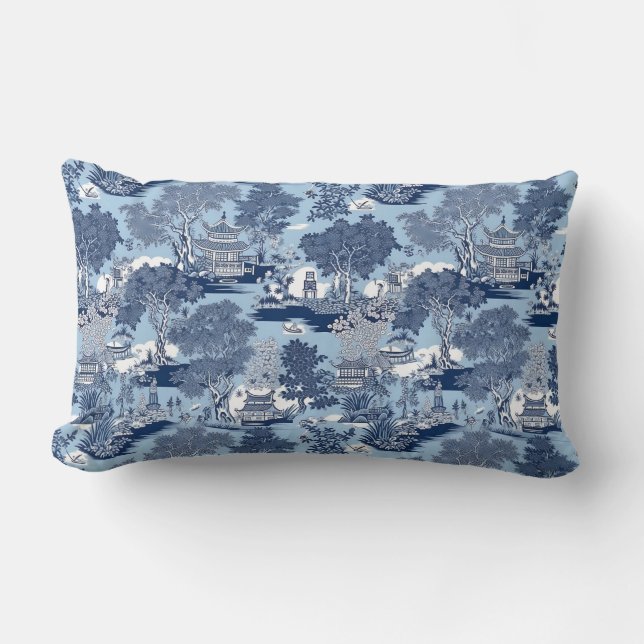 Chic Blue white willow chinoiserie cottage  Lumbar Pillow (Front)