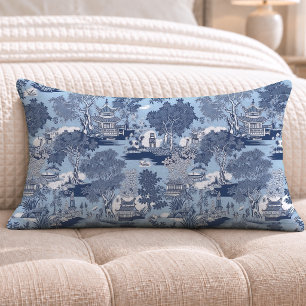 Chic Blue white willow chinoiserie cottage Lumbar Pillow