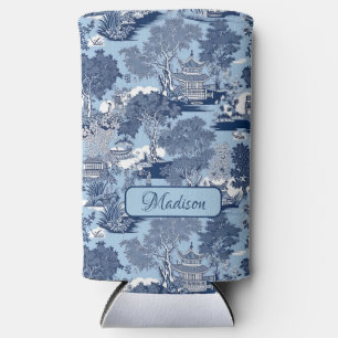 Chic Blue white willow chinoiserie cottage Seltzer Can Cooler