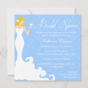 Chic Blue Wine Damask Bridal Shower Invitation