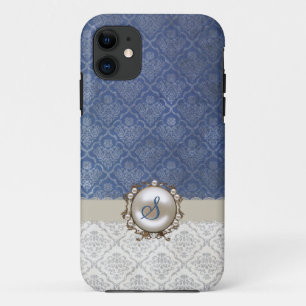 Chic Blue & Winter White Damask iPhone 5 Coque