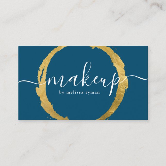 Chic Blue with Gold Circle Ring Business Card (Front)