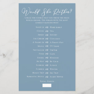 Chic Blue Would She Rather Bridal Shower Game