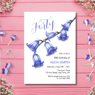 Chic Bluebell Flower Blossom 40th Birthday Invitation