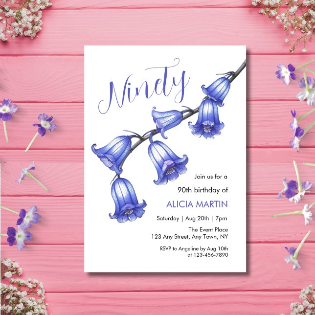 Chic Bluebell Flower Blossom 90th Birthday Invitation (Creator Uploaded)