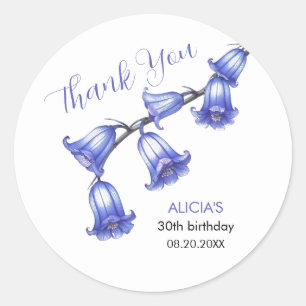 Chic Bluebell Flower Blossom Birthday Thank You Classic Round Sticker
