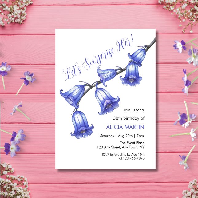 Chic Bluebell Flower Blossom Surprise Birthday Invitation (Creator Uploaded)