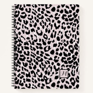 Chic Blush and Black Animal Print with Monogram Notebook