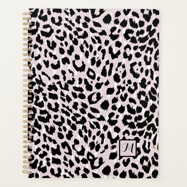 Chic Blush and Black Animal Print with Monogram Planner (Front)