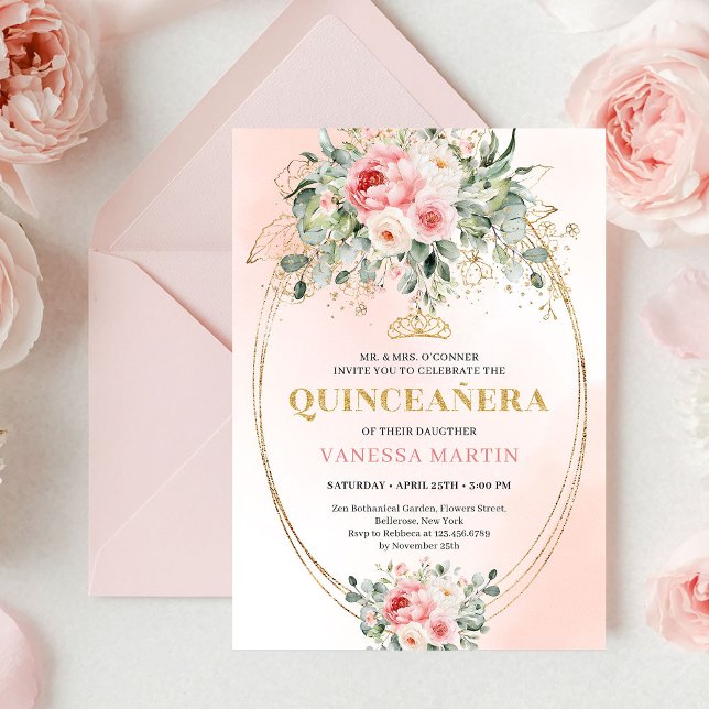 Chic Blush and Gold Boho Quinceañera Invitation (Chic Blush and Gold Boho Quinceañera Invitation

)