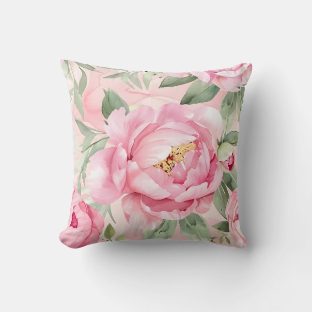 Chic Blush Blooms, A 16x16 Botanical Floral Pillow (Front)