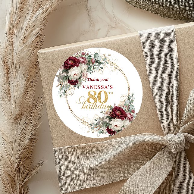 Chic Blush Burgundy 80th Birthday Stickers (Chic Blush Burgundy 80th Birthday Stickers)