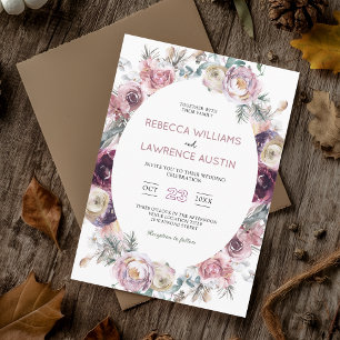 Chic blush burgundy botanical wedding invitation