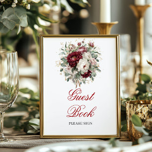 Chic Blush Burgundy Floral Guest Book Sign