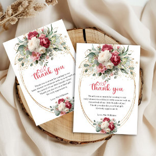 Chic Blush Burgundy Gold Roses Baby Shower Thank Y You Card
