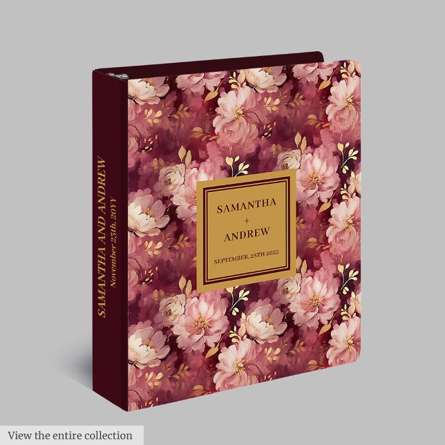 Chic Blush Burgundy Gold Wedding Keepsake Album Binder (Chic Blush Burgundy Gold Wedding Keepsake Album 3 ring binder )
