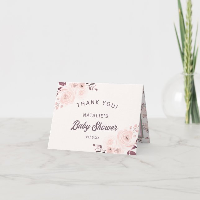 Chic Blush & Crème Baby shower Floral Merci (Devant)