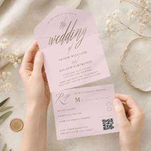 Chic Blush & Faux Gold Calligraphy The Wedding of All In One Invitation