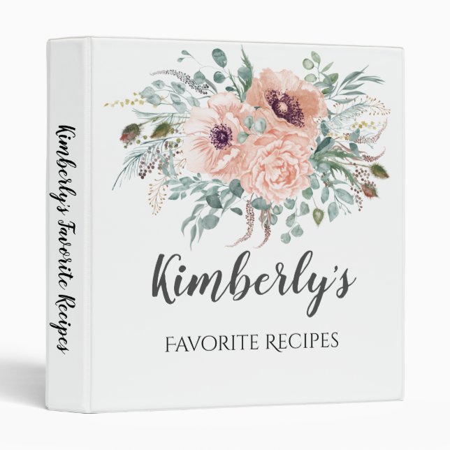 Chic Blush Floral Bridal Shower Recipe Binder (Front/Spine)