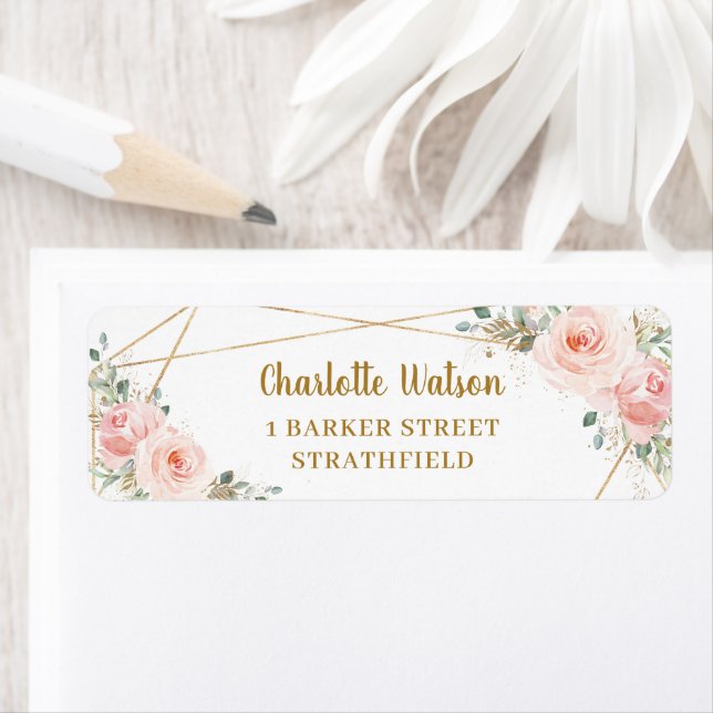 Chic Blush Floral Gold Geometric Return Address  (Insitu)