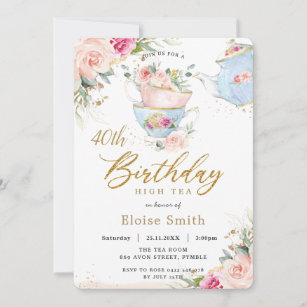 Chic Blush Floral High Tea Birthday Party ANY AGE Invitation