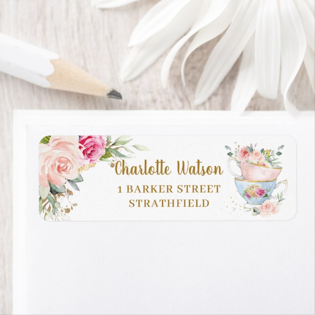 Chic Blush Floral High Tea Party Adresse de retour (En situation)