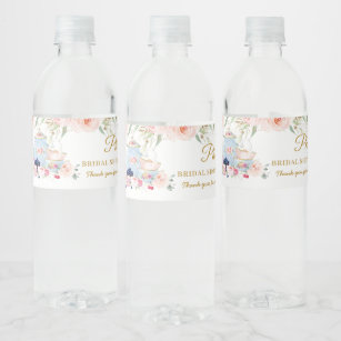 Chic Blush Floral High Tea Party Bridal Shower  Water Bottle Label